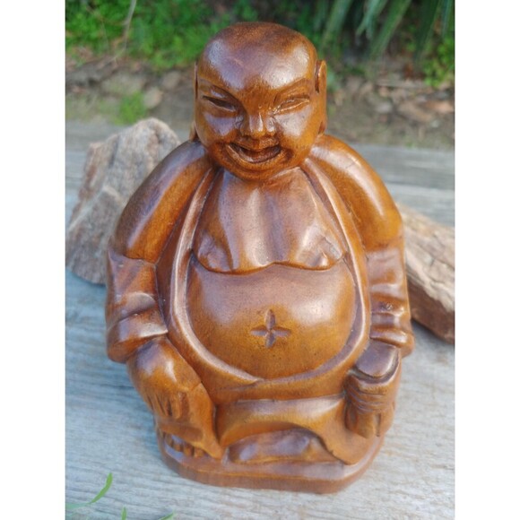 Vintage Monkey Pod Wood Buddha Figurine Handcrafted In The Philippines - Picture 2 of 10